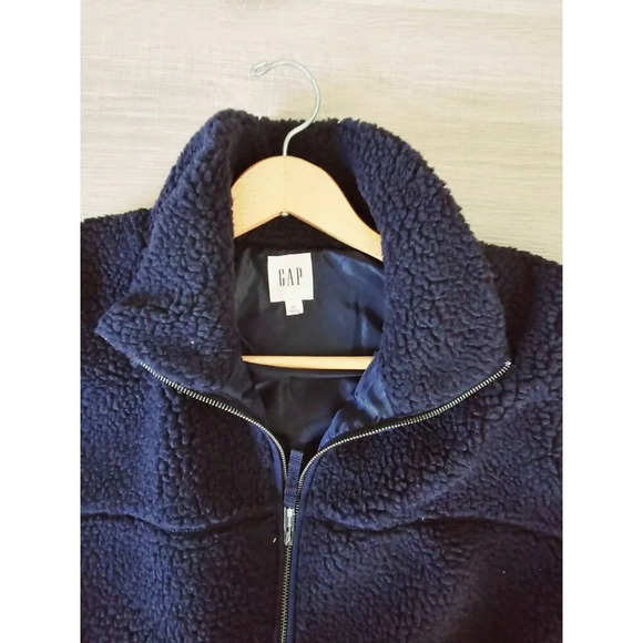 Gap Blue Navy Uniform Fleece Sherpa Full Zip Long Sleeves Pockets Jacket Size XL - Picture 4 of 10